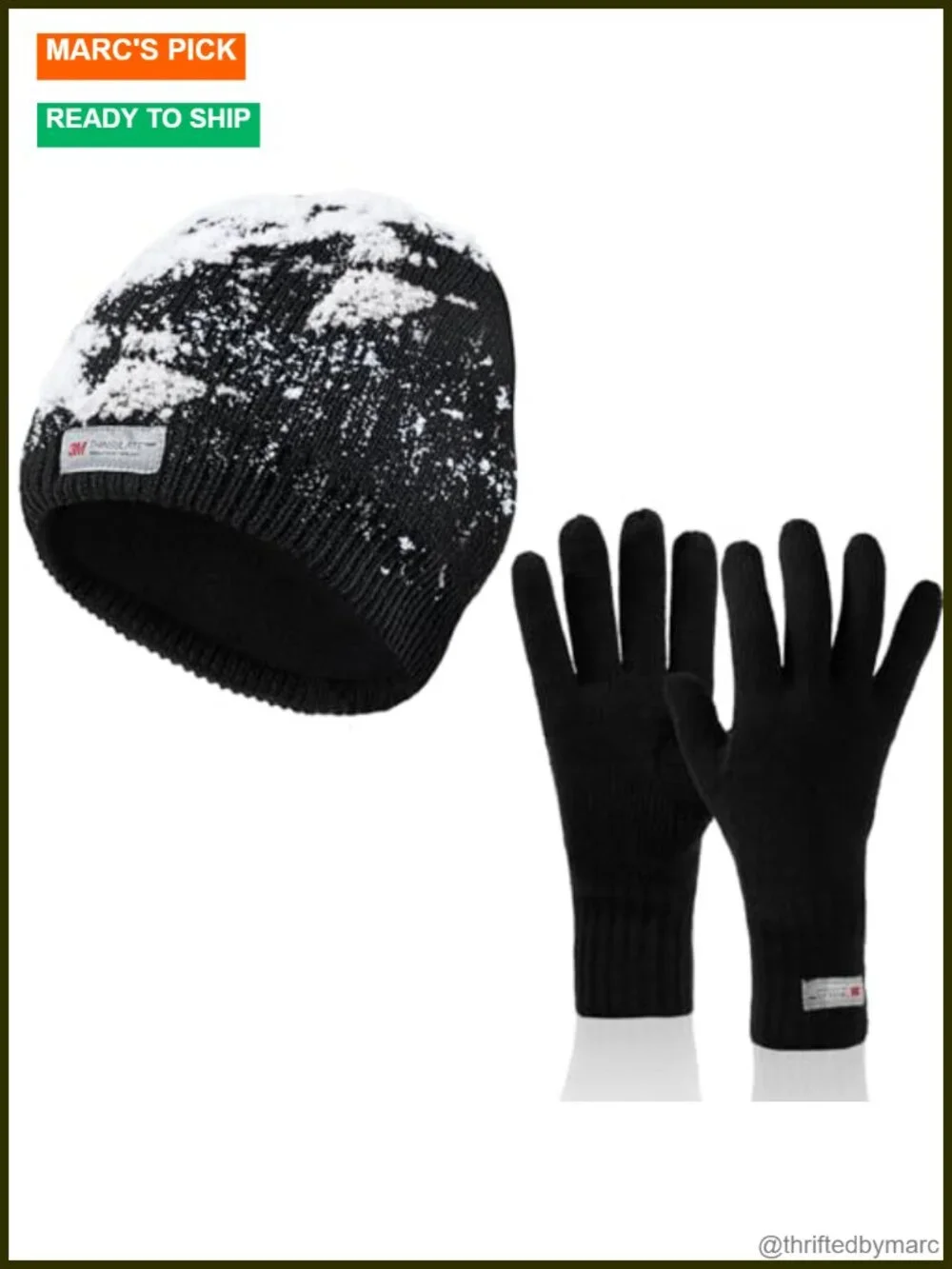 Waterproof Fleece Lined Winter Hat & Gloves Set 2 Pack Beanie for Outdoor